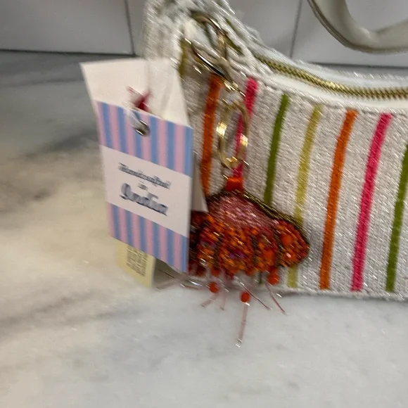 Viral Handcrafted in India Colorful Striped Beaded Shoulder Bag Jellyfish Charm - Picture 2 of 8